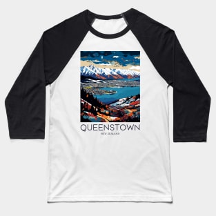 A Pop Art Travel Print of Queenstown - New Zealand Baseball T-Shirt